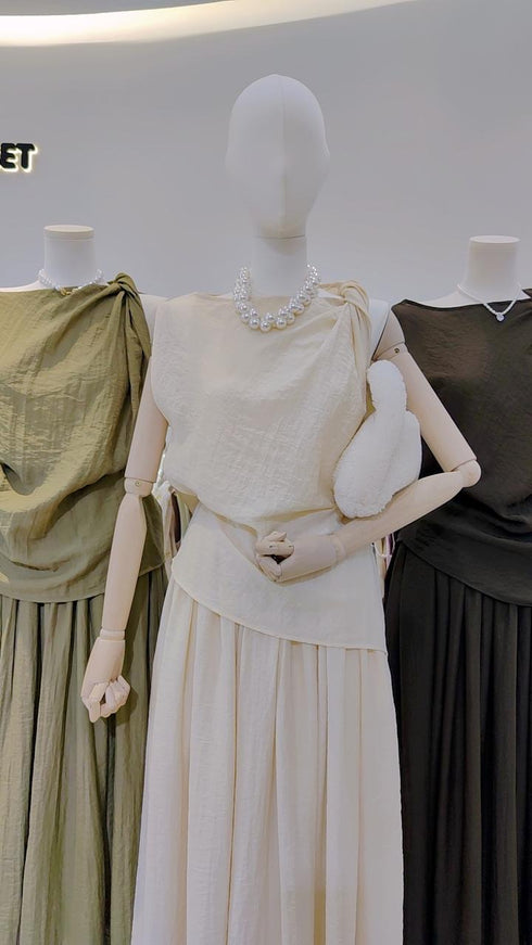 Twist Sleeveless Blouse With Long Flowing  Skirts Sets